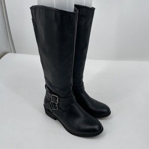 Pink and Pepper Black Faux Leather Riding Boots Sz 6.5 Black Studded Zip Up